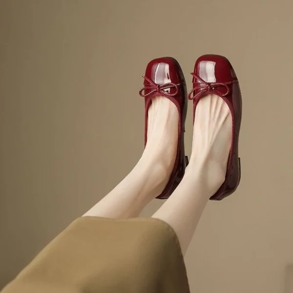 my-11134207-7rash-mbjbztuby6lj03.webp Burgundy Bow Low Heel Ballet Flats