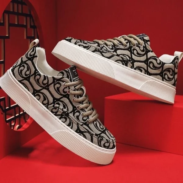 Men Beige Floral Canvas Shoes