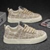 Men Beige Floral Canvas Shoes