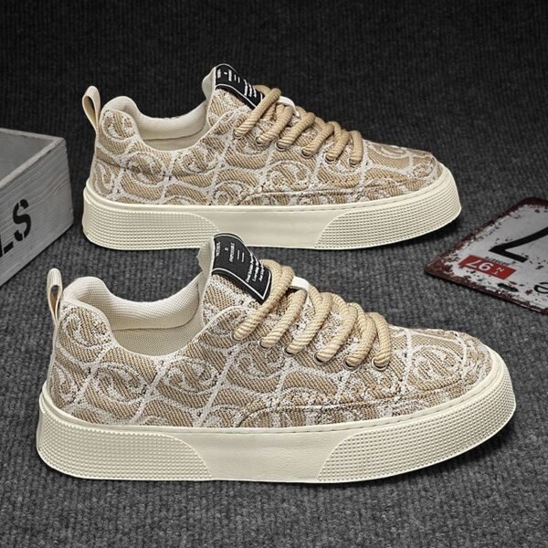 Men Beige Floral Canvas Shoes