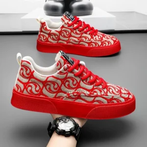 Men Beige Floral Canvas Shoes
