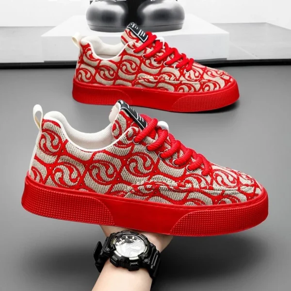 Men Beige Floral Canvas Shoes